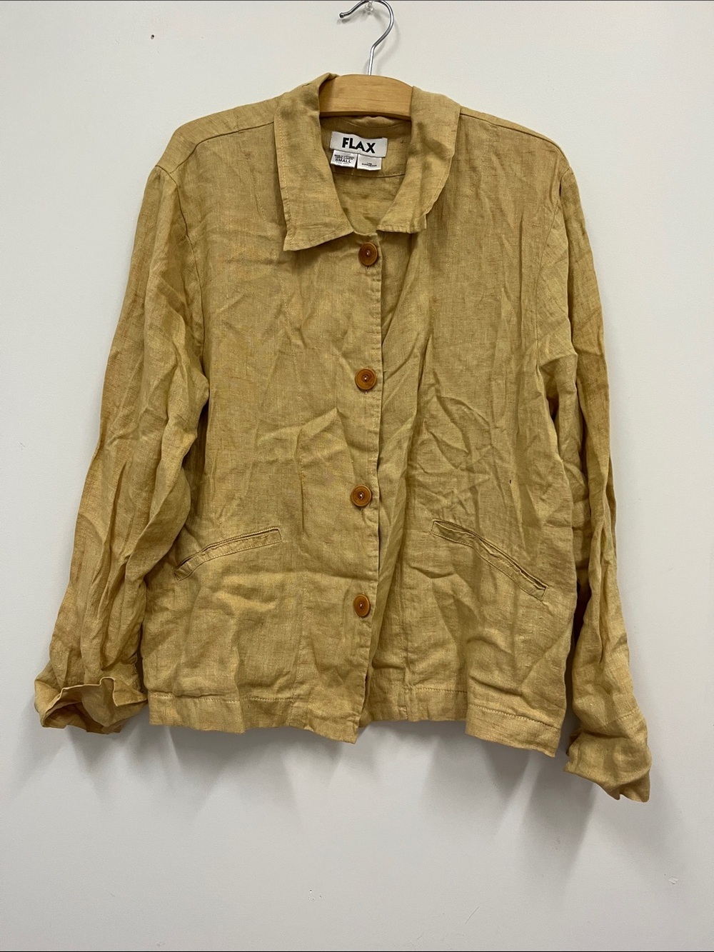 Flax Relaxed Linen Button-Front Jacket in Mustard Yellow size Small